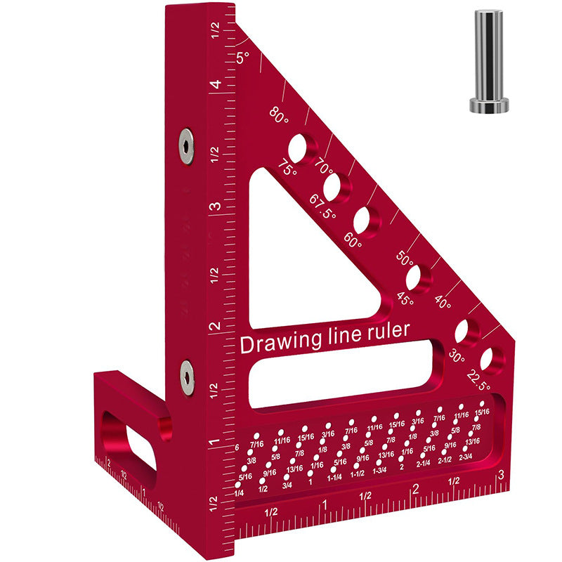 Carpenter Square Hole Scribing Drawing Line Ruler Woodworking Tool Red