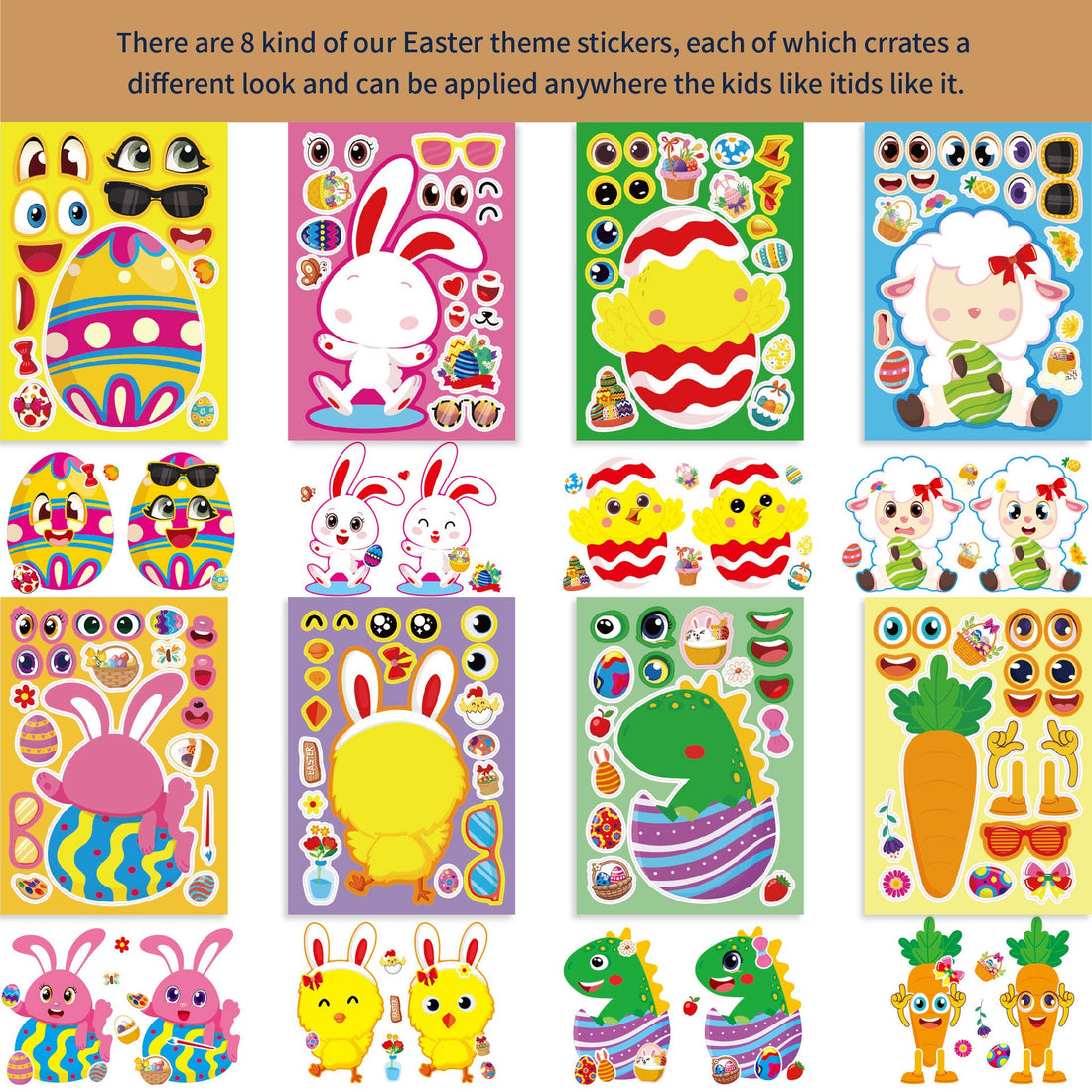Make a Face Cartoon Easter Rabbit DIY Stickers for Kids 24 Sheets