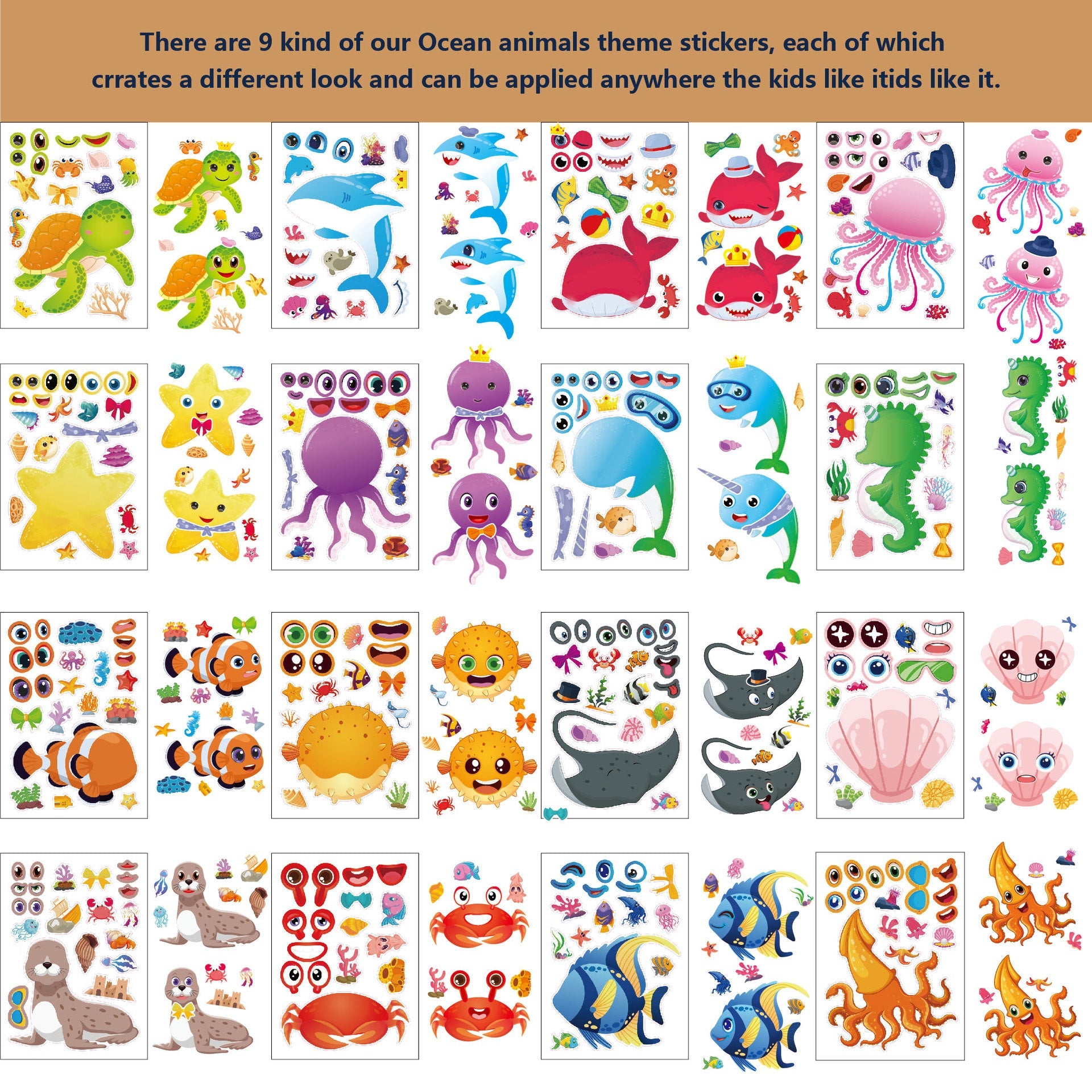 Make a Face Ocean Animals Stickers for Kids 32 Sheets