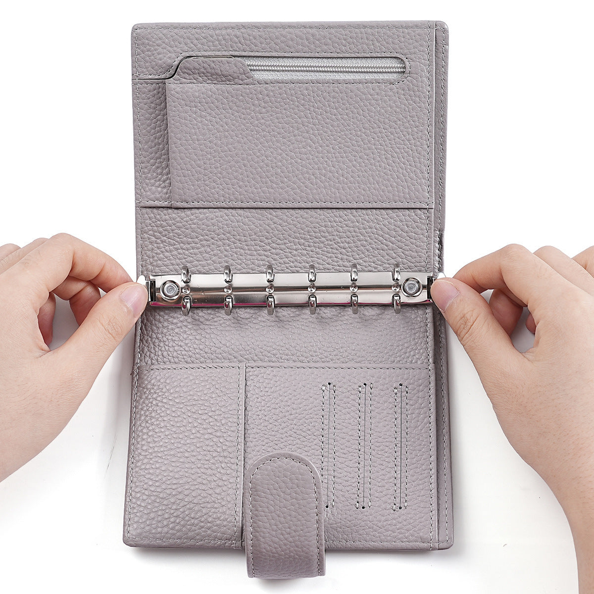 A7 Leather Pocket Notebook Wallet 6-Ring Binder Card,Cash & Coin Slots
