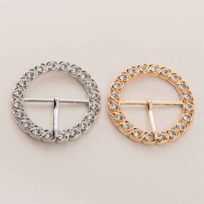 Runde 45-mm-Gürtelschnalle mit Strass, silberner und goldener Rahmen, 2 Stück