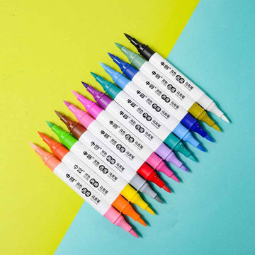24 Colors Acrylic Paint Markers,12PCS Dual Colors Brush Paint Pens