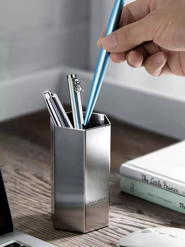 GNASEET Stainless Steel Hexagonal Diamond Pen Holder – Desktop Organizer & Desk Decor | 63x63x107mm