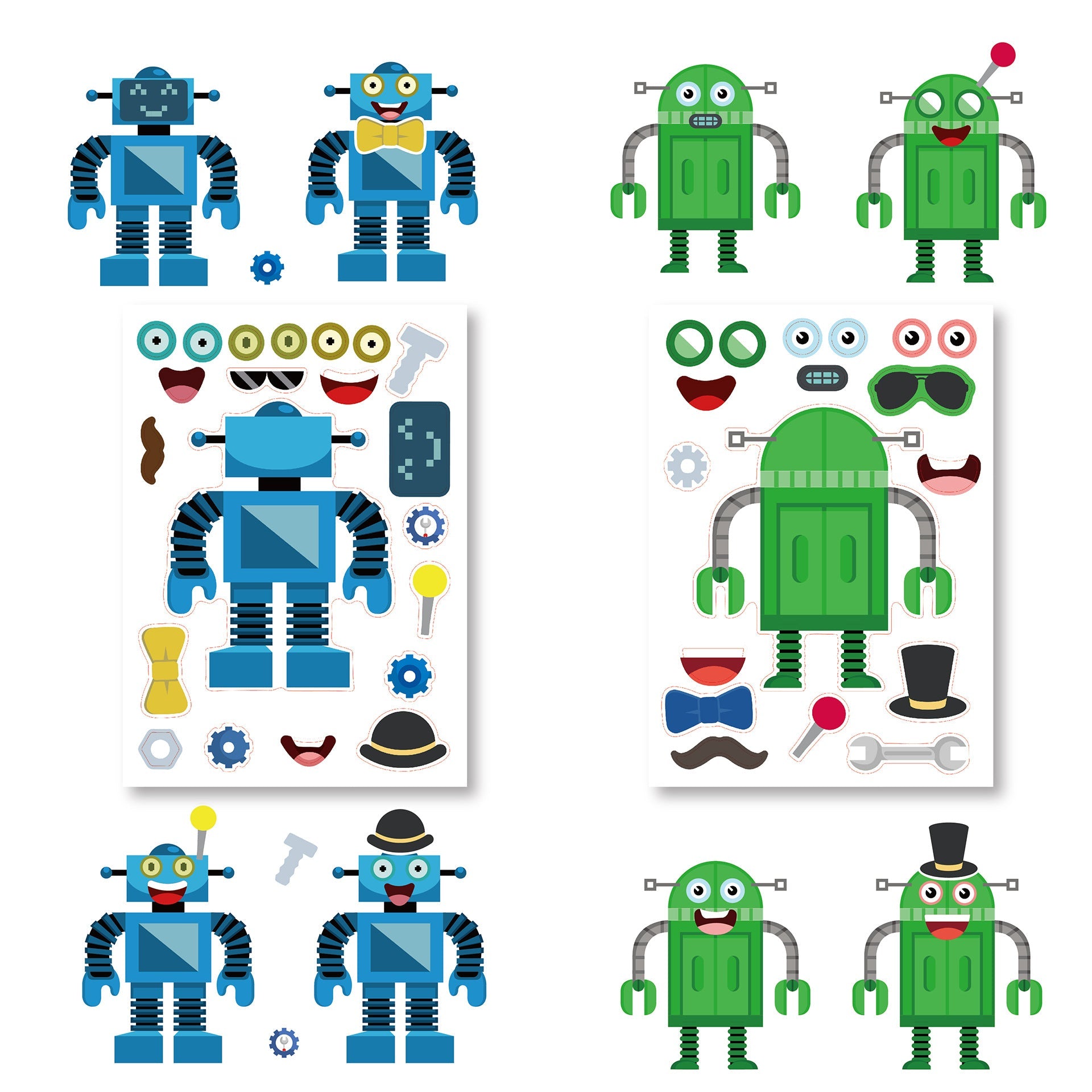 Make a Face Robot Stickers for Kids 24 Sheets