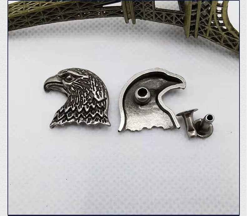 Silver eagle rivet face and backing pieces, snap-post details
