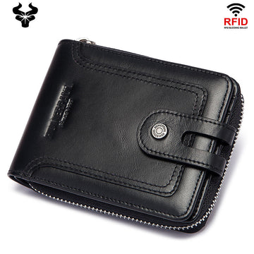 Men's Vintage RFID Genuine Leather Wallet – Short Black