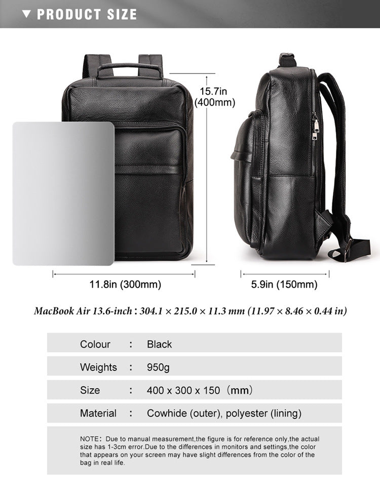 Black Genuine Leather Business Laptop Men's Backpack