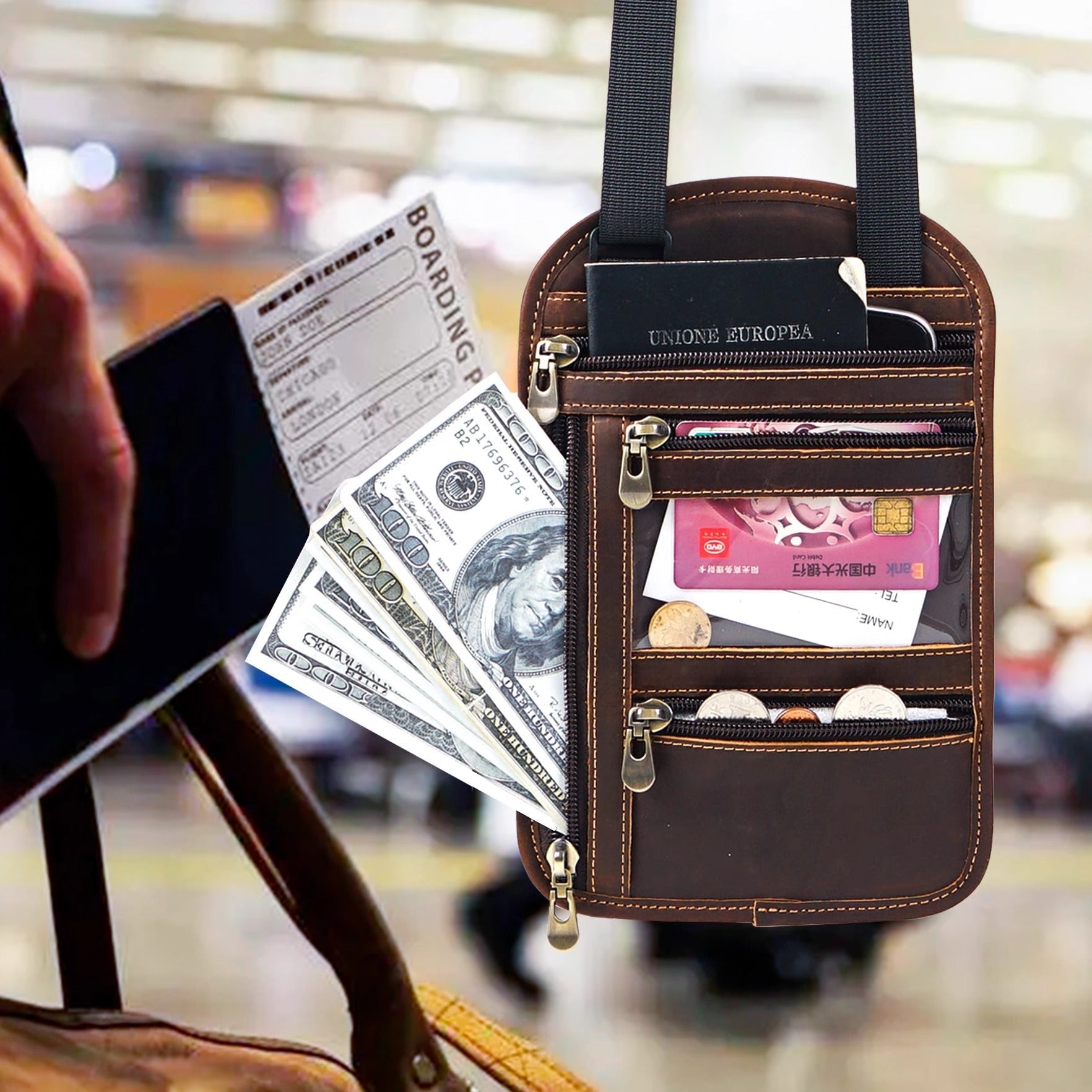 RFID Blocking Neck Passport Holder Slim Anti-Theft Neck Wallet