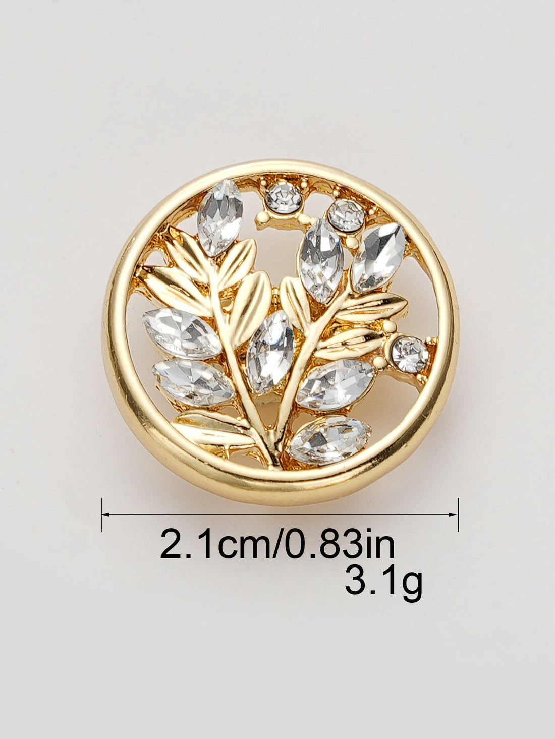 Round crystal flower metal shank button, silver finish, 21 mm