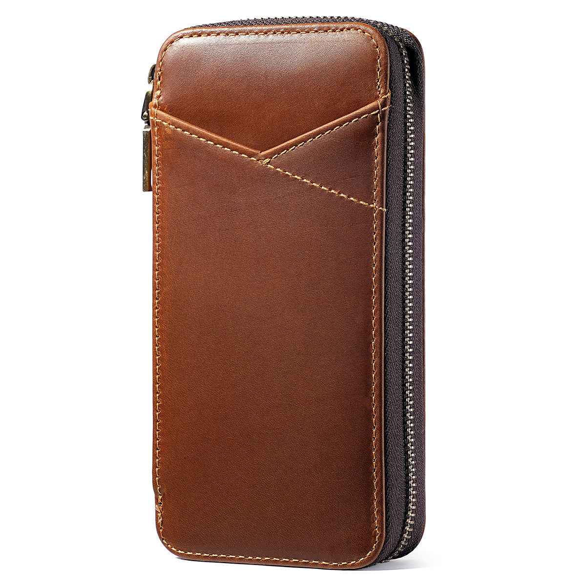 Leather Pencil Case – Handmade Zipper Pen Pouch with 7 Organized Slots Brown