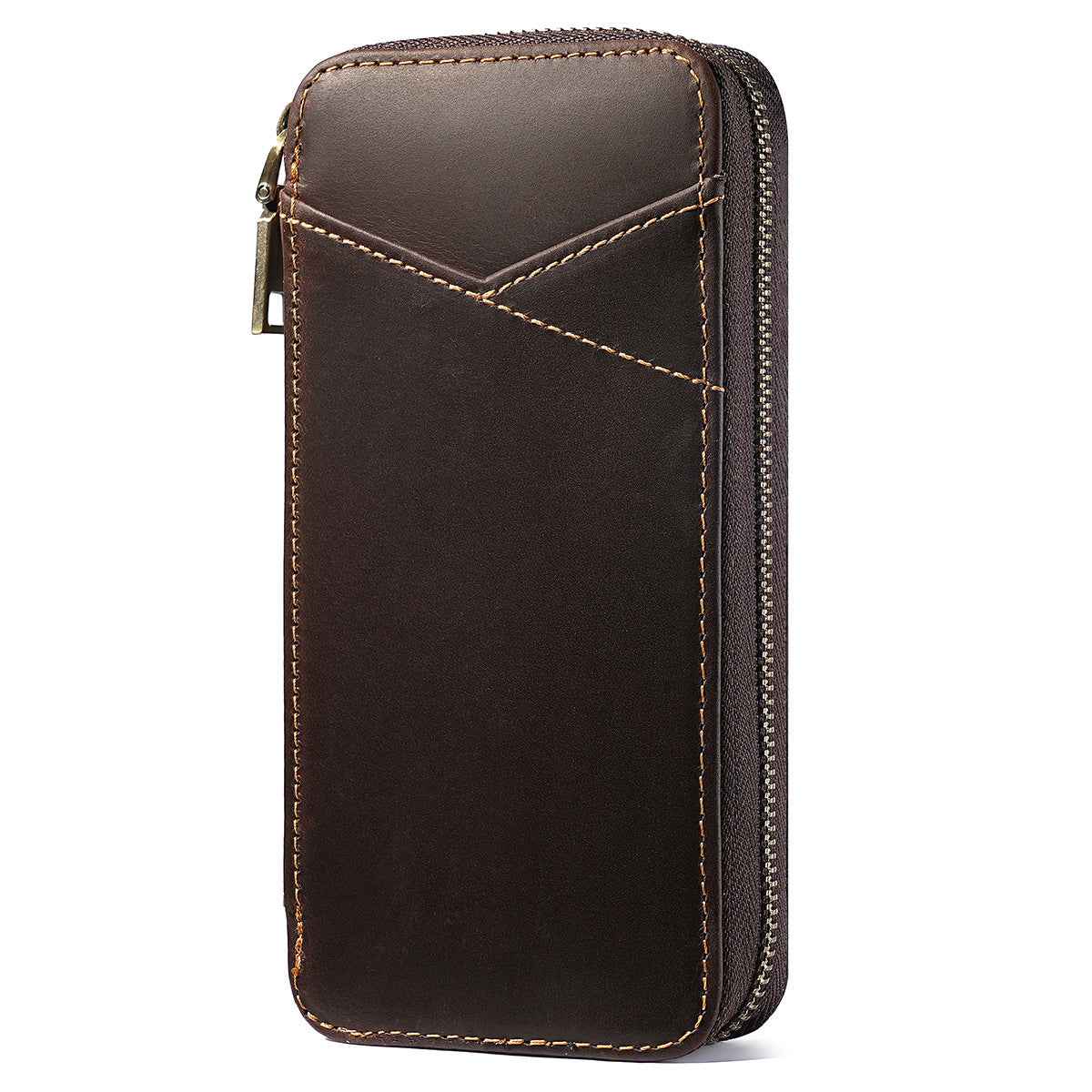 Leather Pencil Case – Handmade Zipper Pen Pouch with 7 Organized Slots Coffee