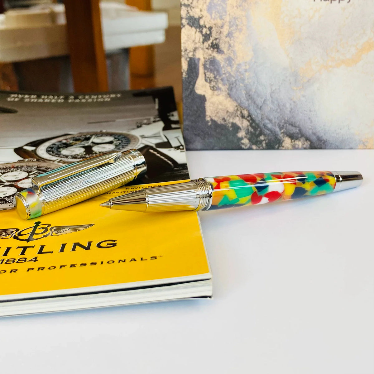 Vintage-Style Rollerball Pen, 0.6mm, Schmidt 888 F Black Ink Neon