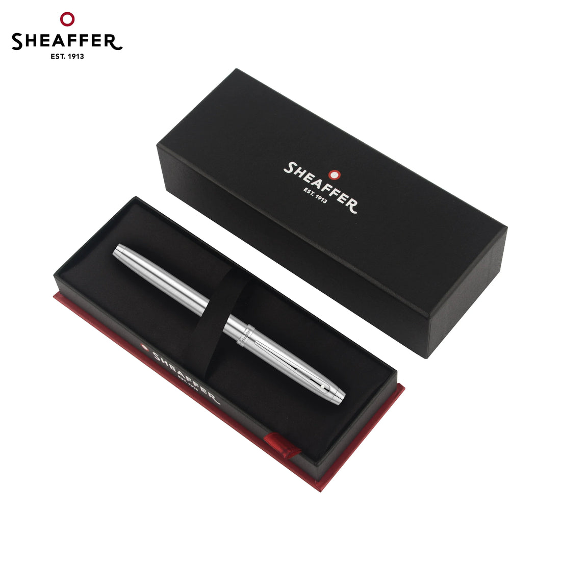 Sheaffer 100 Fountain Pen – Fine Nib (F, ~0.5mm), White Clip, All-Steel / Black Lacquer / Blue Lacquer All Steel