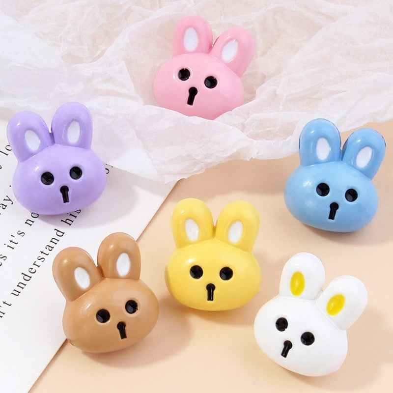 Cute resin rabbit shank buttons, 15mm set in pink, blue, yellow, white, orange, purple