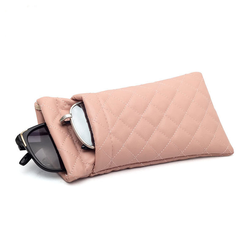 Double Layer Sunglasses Case - PU Leather Eyewear Protective Sleeve Pink
