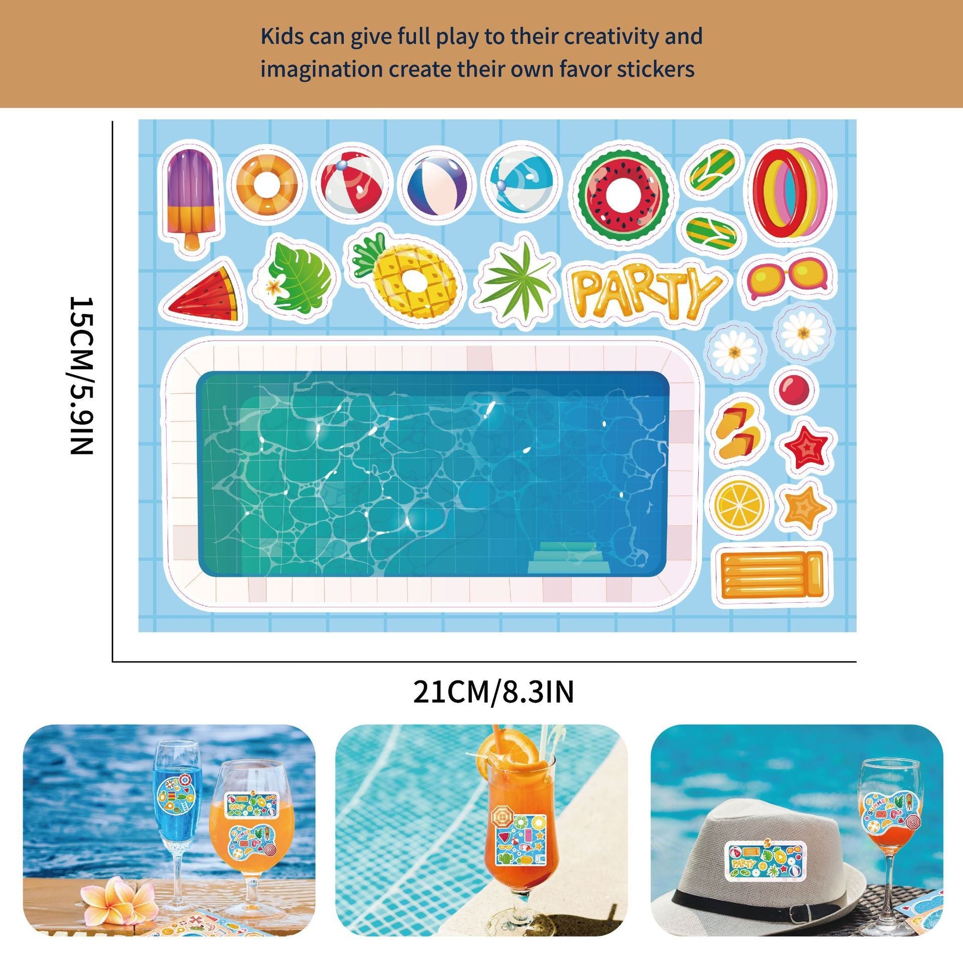 Make a Face Cartoon Summer Swimming Pool Stickers for Kids 24 Sheets