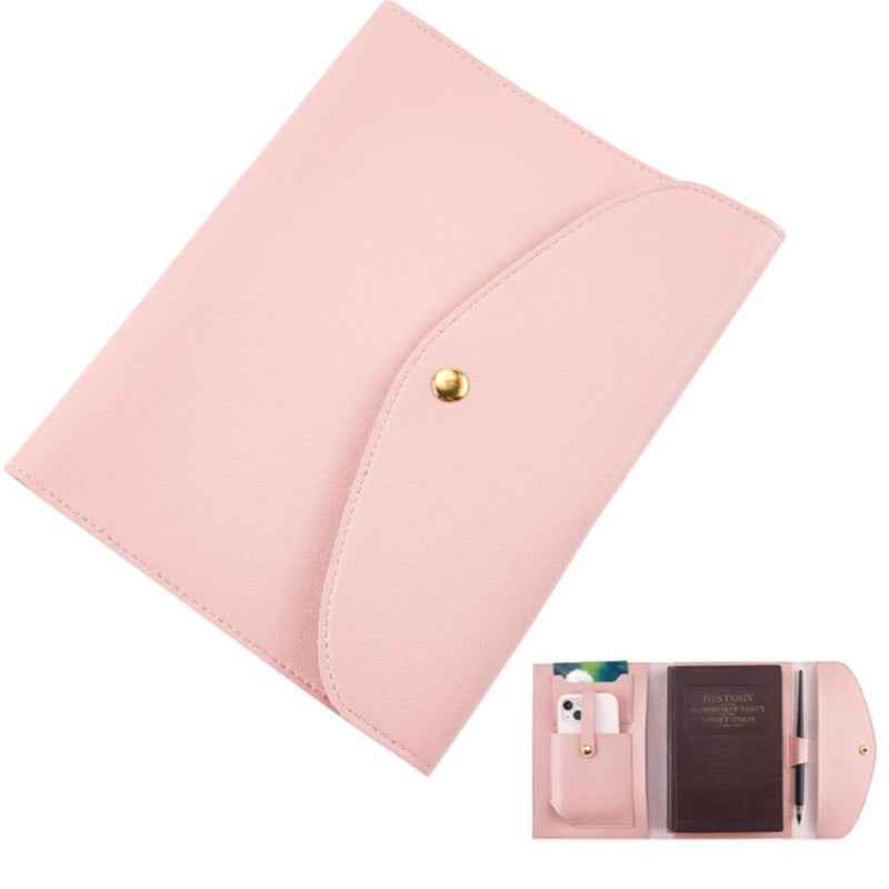 A5 Leather Notebook Cover with Card Slots, Pen Loop Pink
