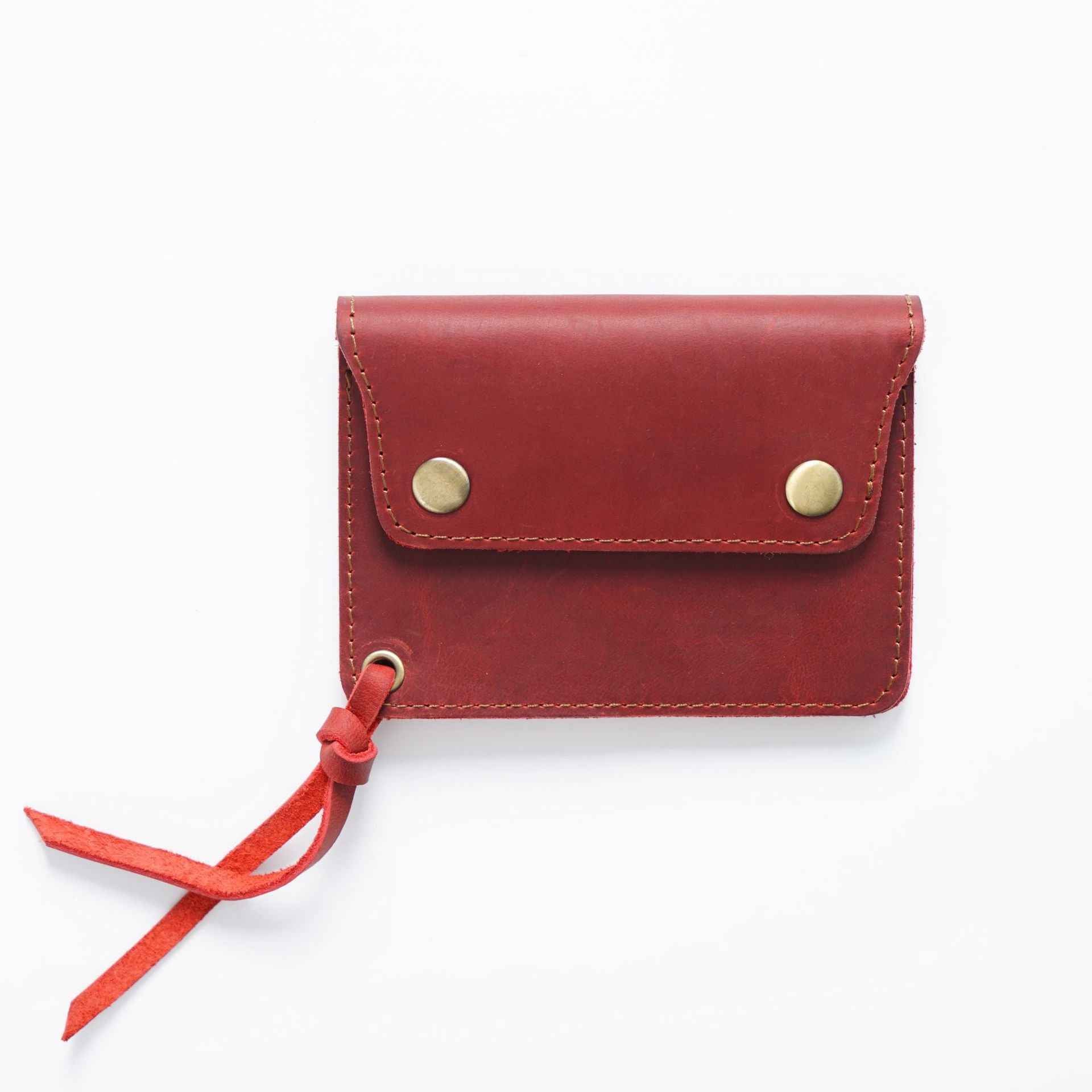 Handmade Crazy Horse Leather Card Holder Wallet Red