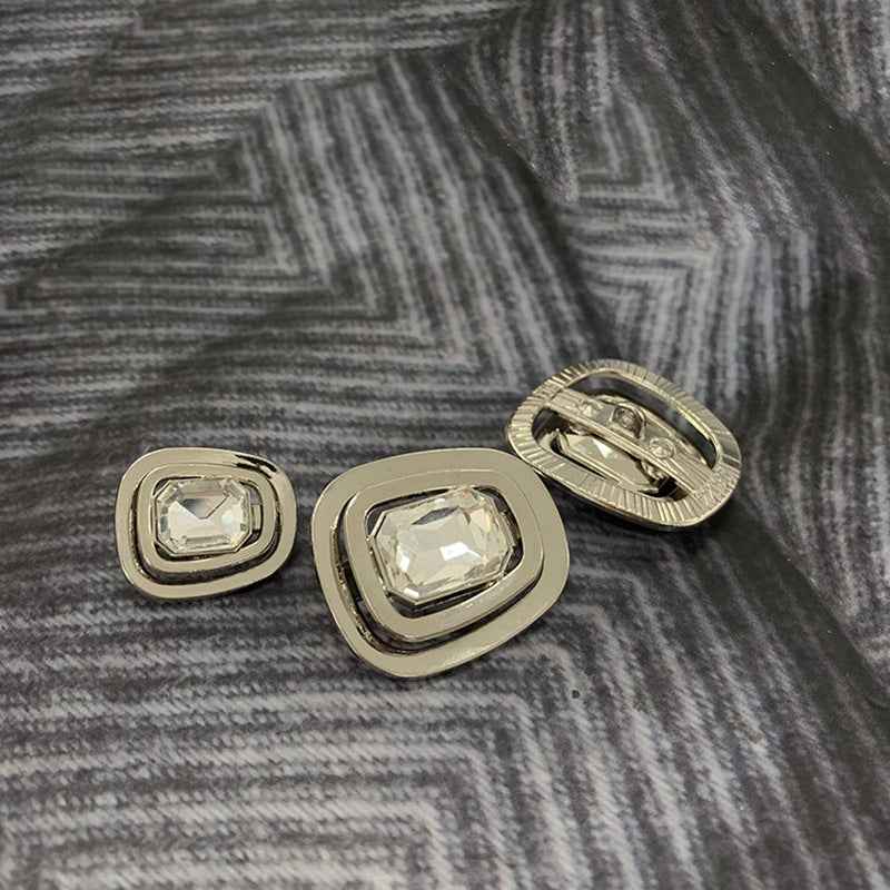 Gold & silver gemstone shank buttons, faceted octagon fronts, three-button arrangement