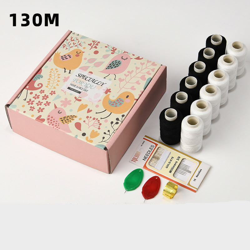 402 Polyester Hand Sewing Thread – 12-Spool Set (6 Black & 6 White), 130m Per Spool