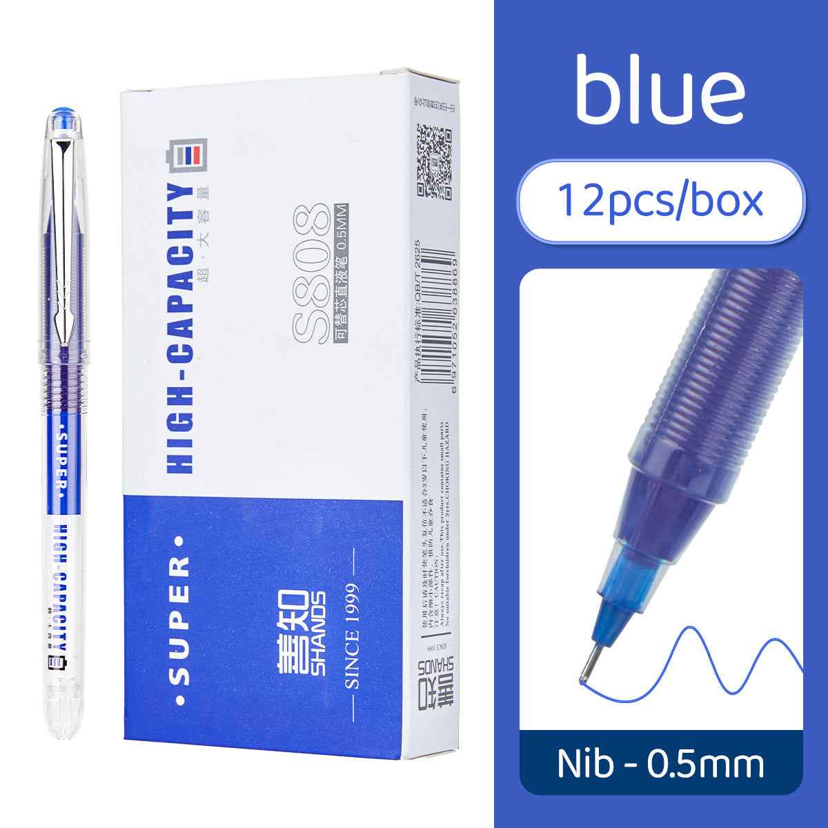 SHANDS Liquid Ink Rollerball Pens Black/Blue/Red 0.5mm Fine Needle Nib 12pcs Blue