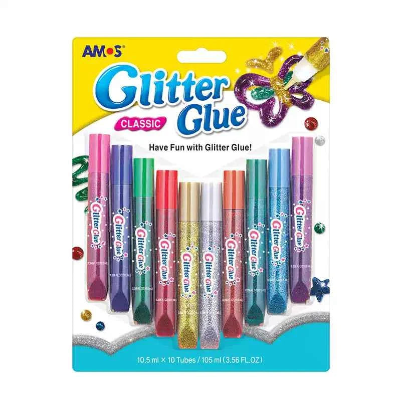 AMOS Classic Glitter Glue, 5/10 Colour Set Classic 10