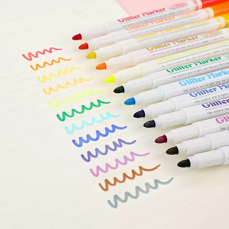 Guangna Glitter Markers Highlighter Pens Medium Point 12 Colors