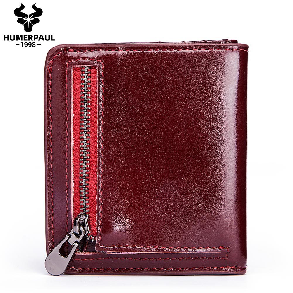 Men's Leather Short Wallet Top Grain Cowhide Minimalist Card Holder Red
