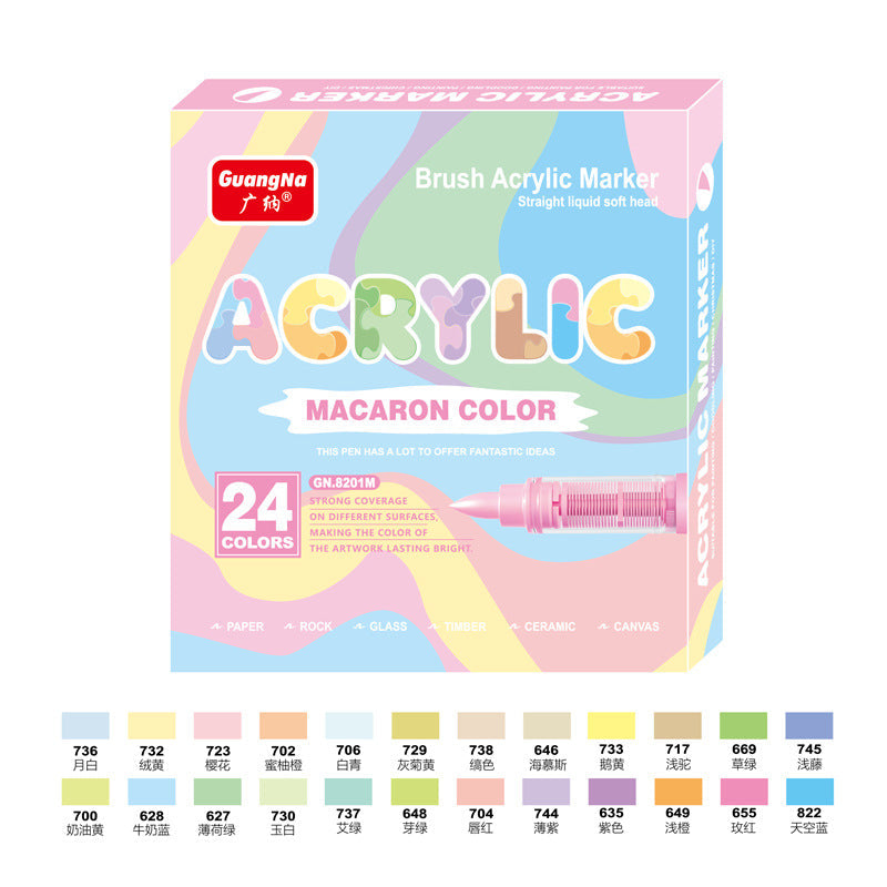 GuangNa GN8101 Soft Brush Acrylic Marker Set 12/24/36 Colors 24 MACARON Colors
