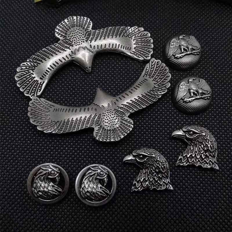 Antique silver eagle rivet studs, round snap-on fasteners