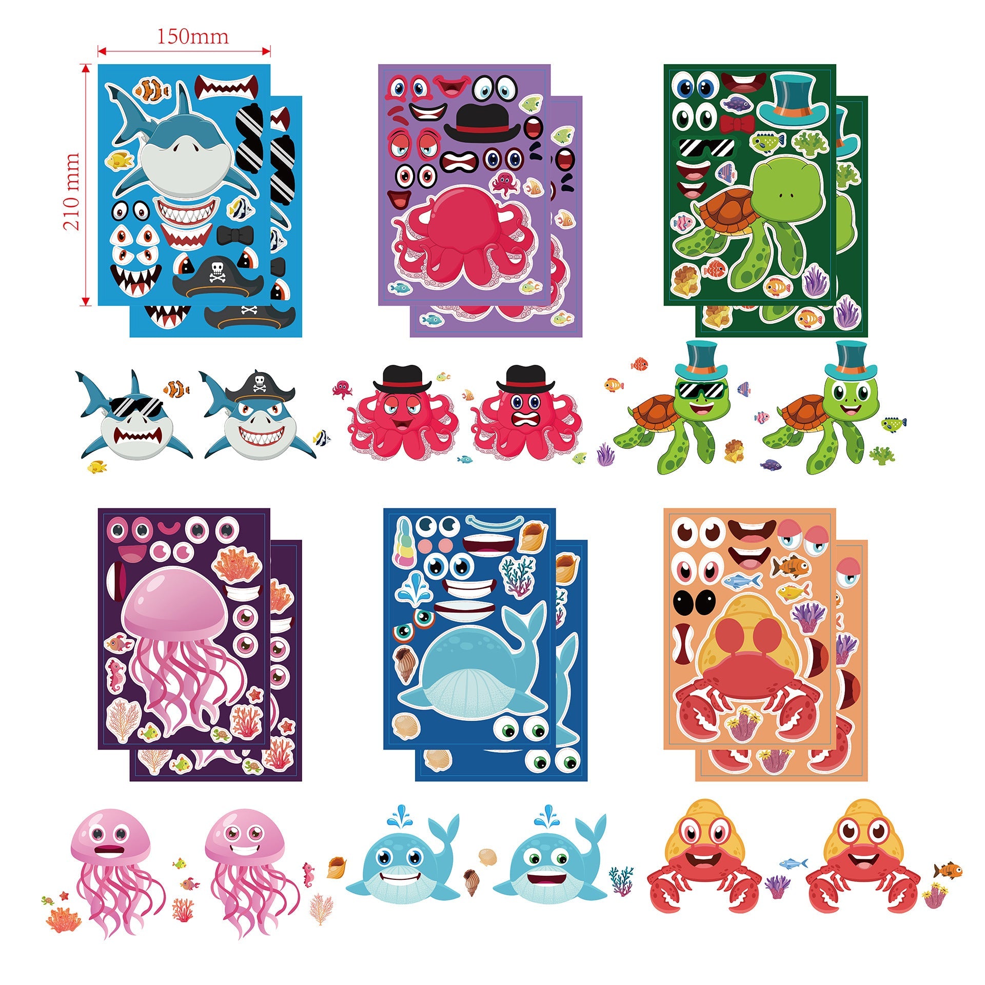 Make a Face Cartoon Sea Animals DIY Stickers for Kids 24 Sheets