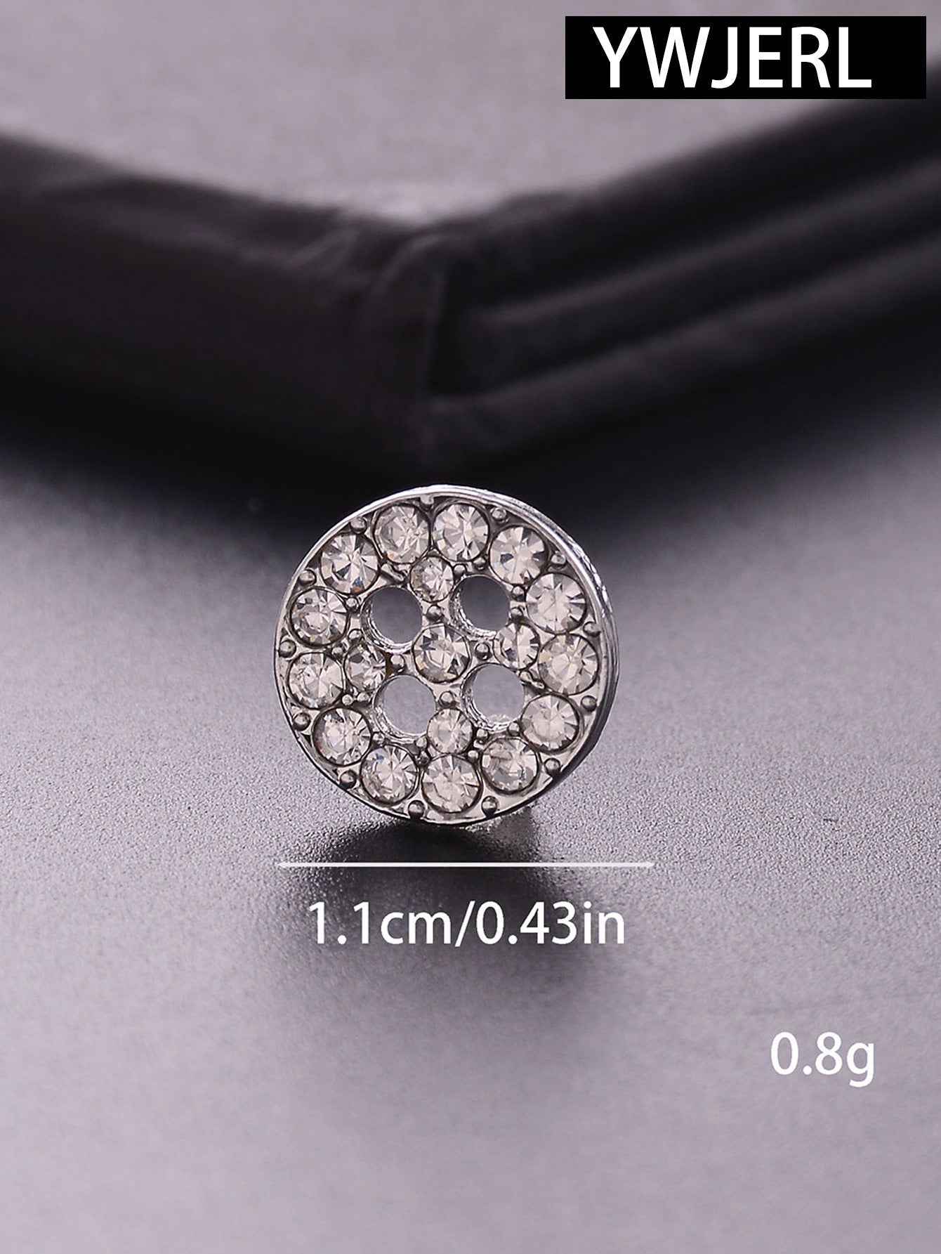 Silver round rhinestone 4-hole shirt button with 4 metal openings and crystals