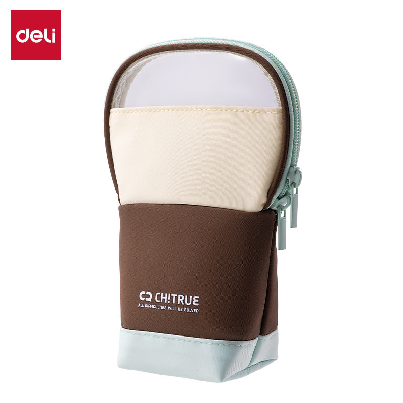 DELI BC408 Vertical Pencil Case – Stylish Student Pen Organizer Brown