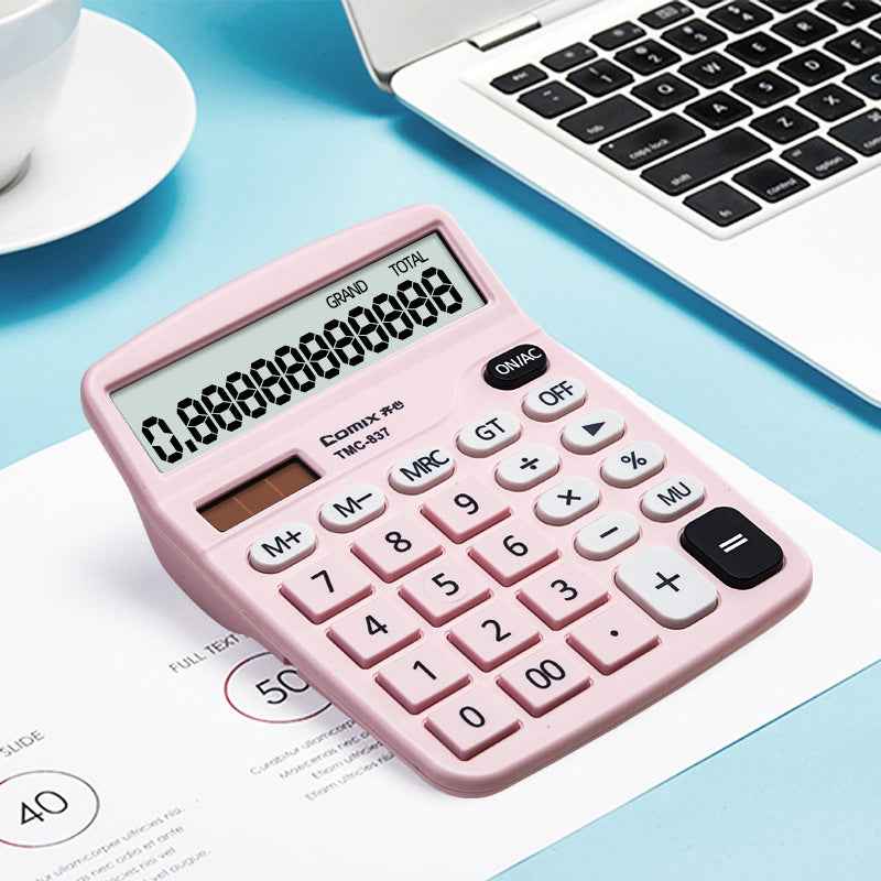 Comix TMC-837 Desktop Calculator Solar Battery Dual Power 12 Digits Pink