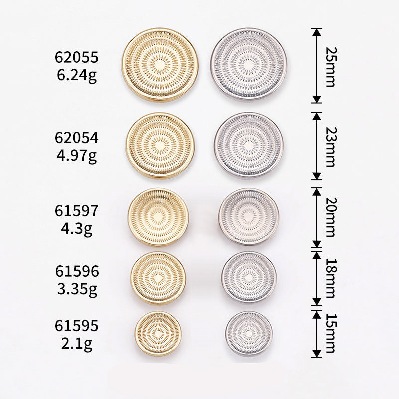 Spiral concave metal shank buttons size options in light gold and silver