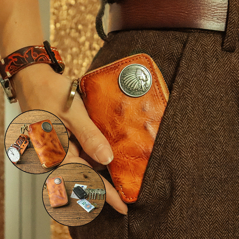 Genuine Vegetable Tanned Leather Key Pouch for Men