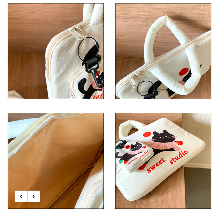 White Cat Laptop Sleeve 11-14 inch Bag + Pouch 2-Piece Set
