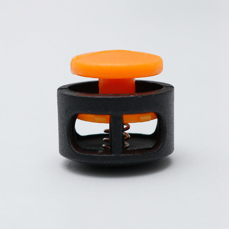 Orange top 17mm plastic cord lock with spring, black housing