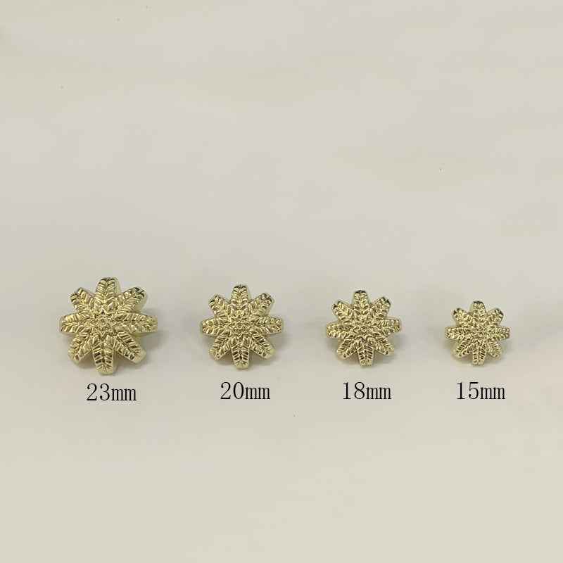Gold metal leaf shank buttons: 23mm, 20mm, 18mm, 15mm
