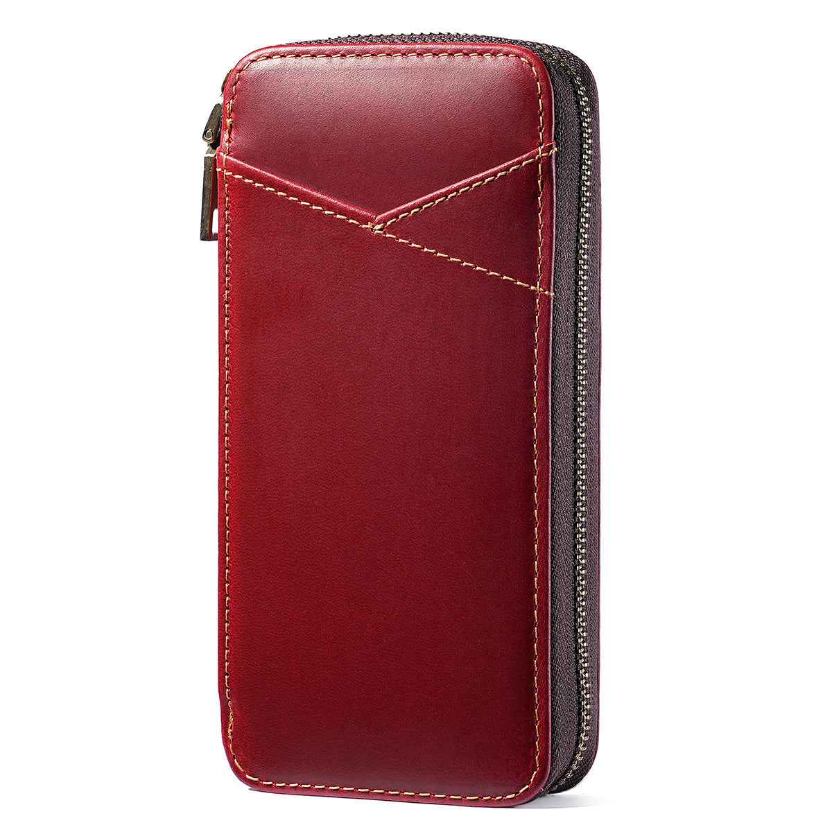 Leather Pencil Case – Handmade Zipper Pen Pouch with 7 Organized Slots Red
