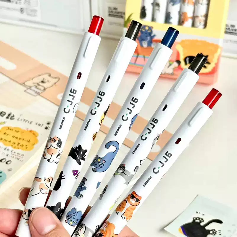 ZEBRA Japanese Cat Gel Pens 0.5mm Black Ink - 5 Pack