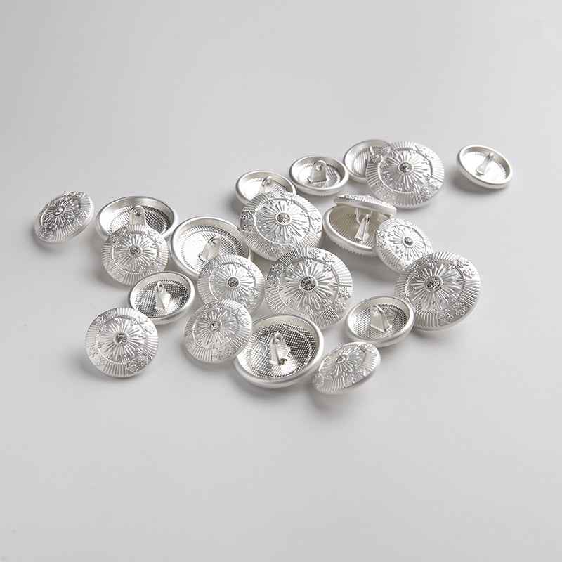 Light silver frosted sun shank buttons with crystal center, multiple views