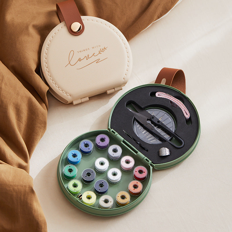 Portable Sewing Kit Box | 16-Thread Travel Sewing Set with Needles, Scissors & Thimble