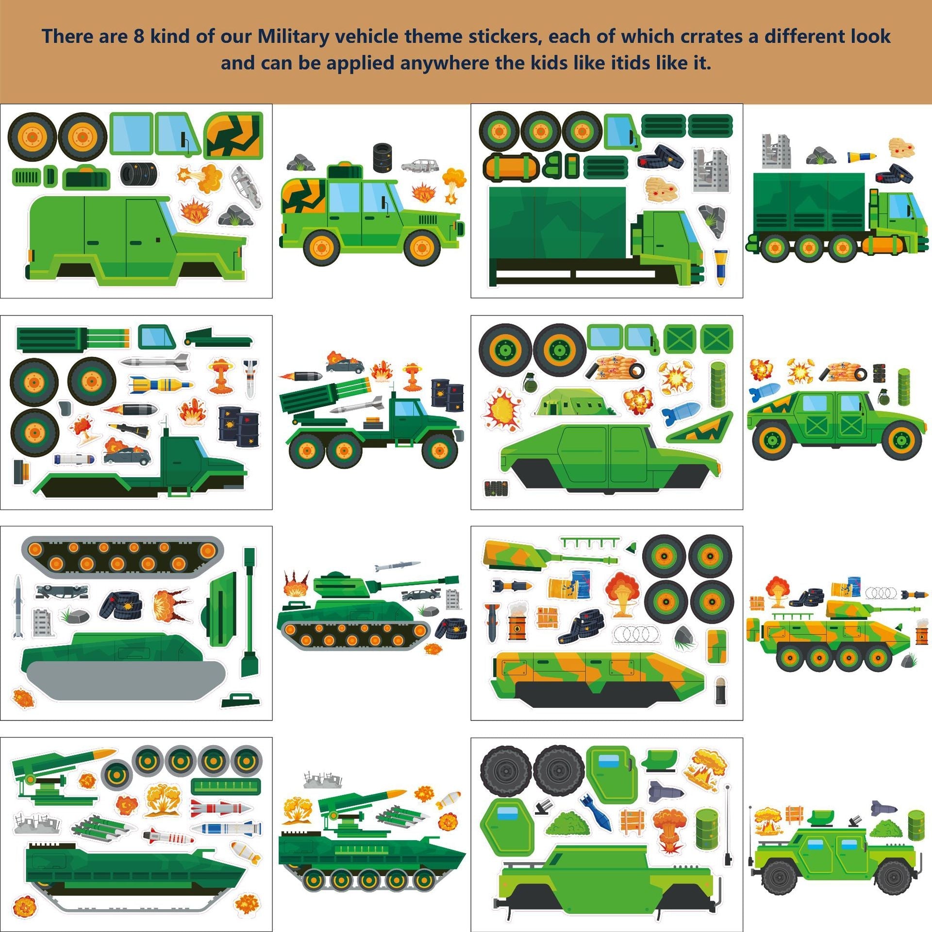 Make a Face Military Truck Tank Stickers for Kids 24 Sheets