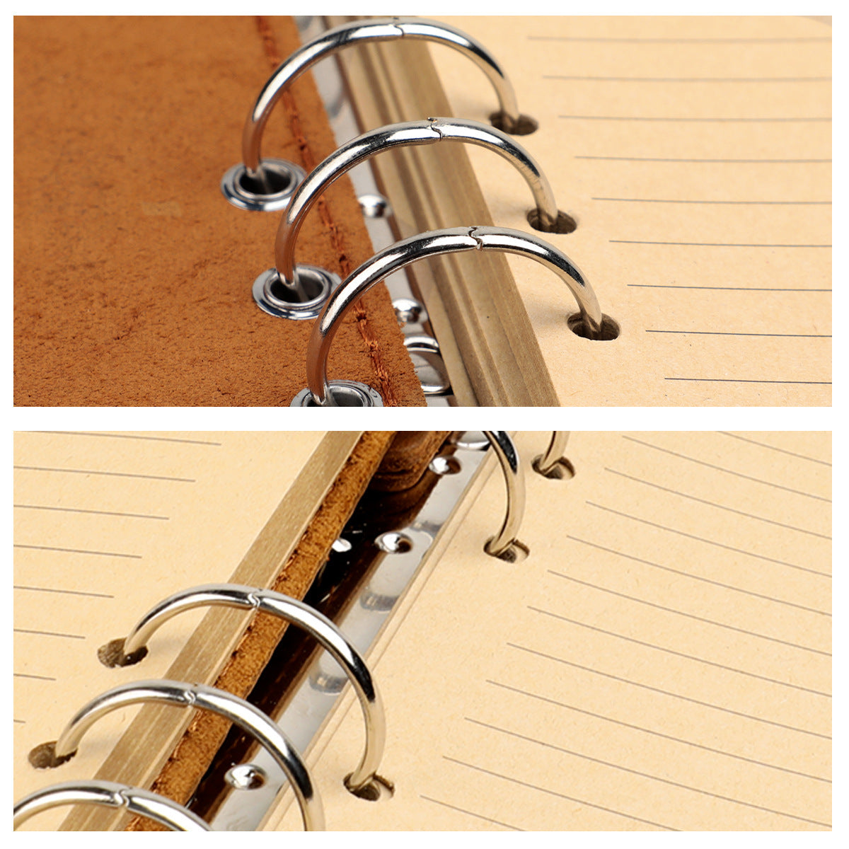A6 Vintage Genuine Leather 6-Ring Binder Notebook with Pen Loop