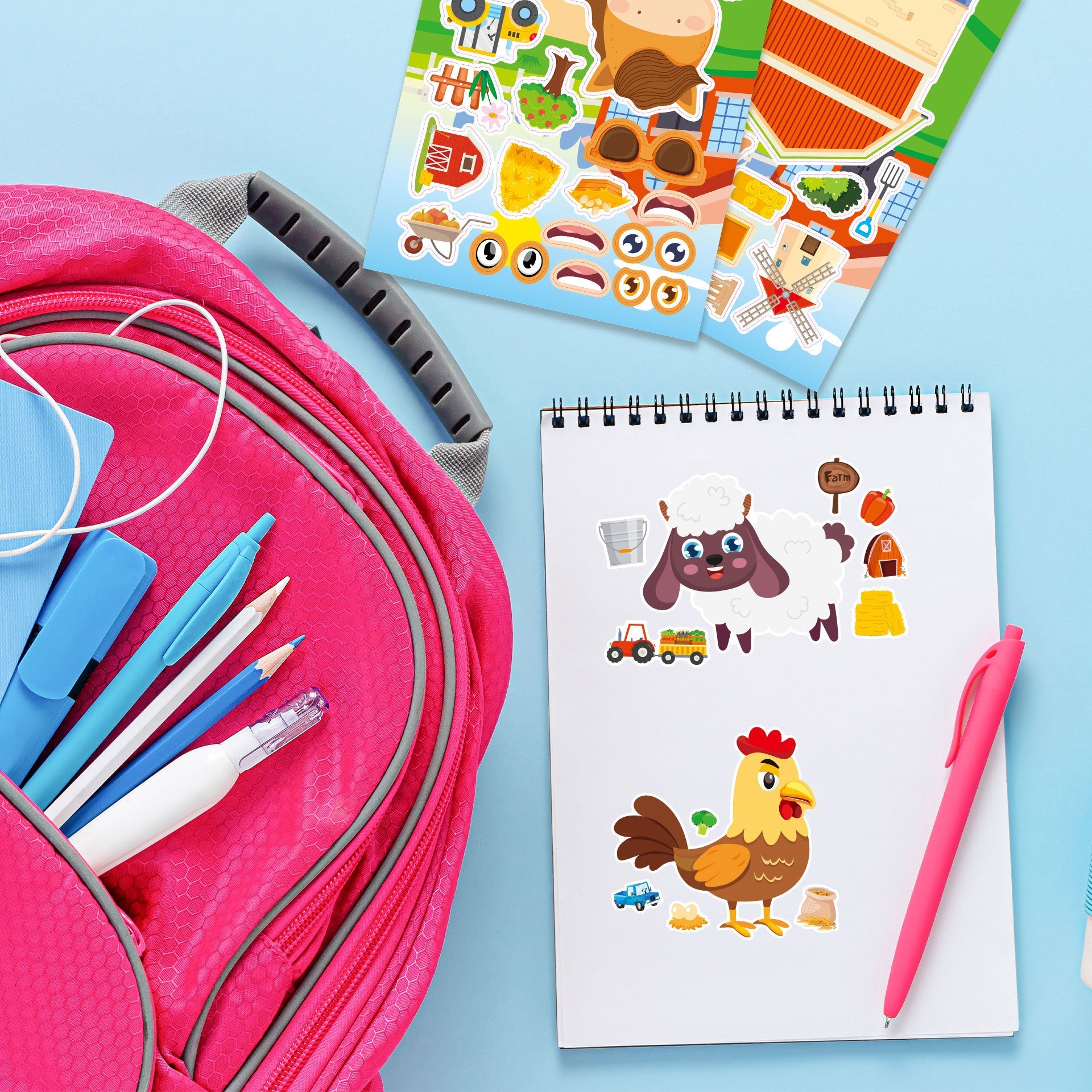 Make a Face Anime Farm Animals Stickers for Kids 24 Sheets