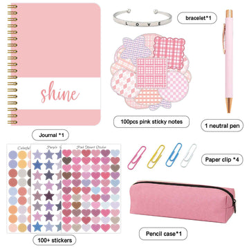 7pcs Shine Diary Notebook Pen Sticker Gift Set for Kids Pink