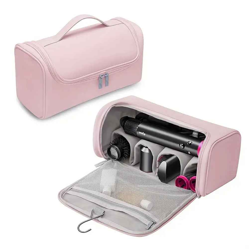 Multi-Function Hair Dryer & Curling Iron Storage Bag with Hanging Hook Pink