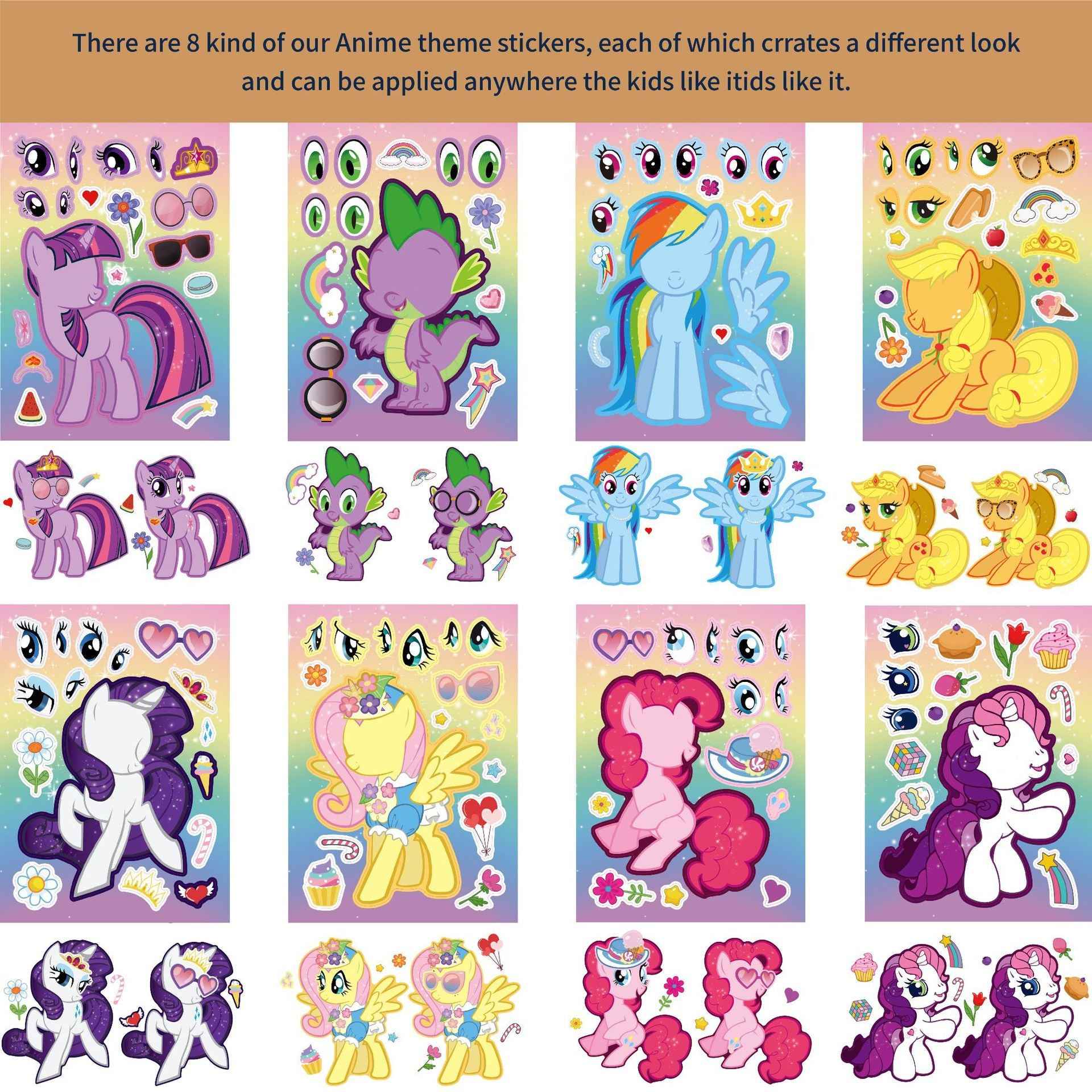 32 Sheets My Little Pony Make a Face DIY Stickers for Kids