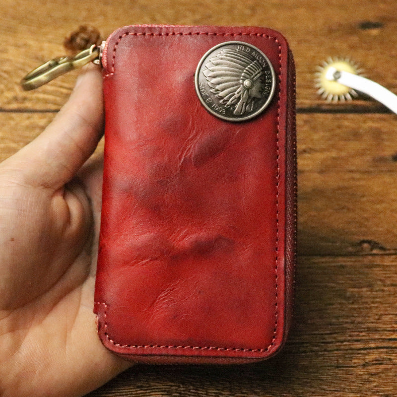 Genuine Vegetable Tanned Leather Key Pouch for Men Red